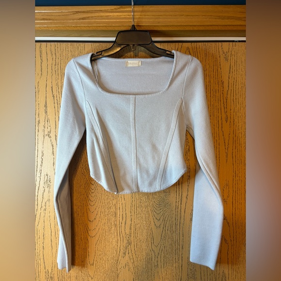 Altar'd State Light Blue Square Neck Long Sleeve Corset Crop Top EUC - Picture 1 of 6